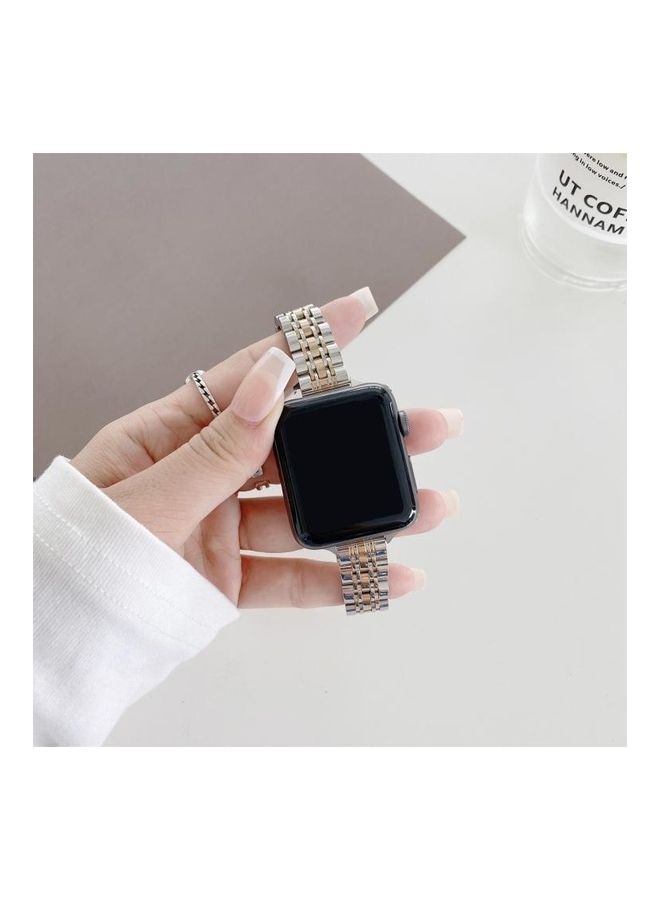 NIBEMINENT Seven-beads Steel Replacement Strap Watchband For Apple Watch Series 7/6/SE/5/4/3/2/1 45/44/42mm Silver Rose Gold - Image 3