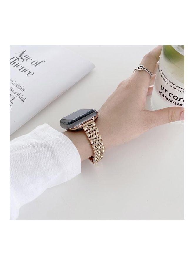 NIBEMINENT Seven-beads Steel Replacement Strap Watchband For Apple Watch Series 7/6/SE/5/4/3/2/1 45/44/42mm Silver Rose Gold - Image 4