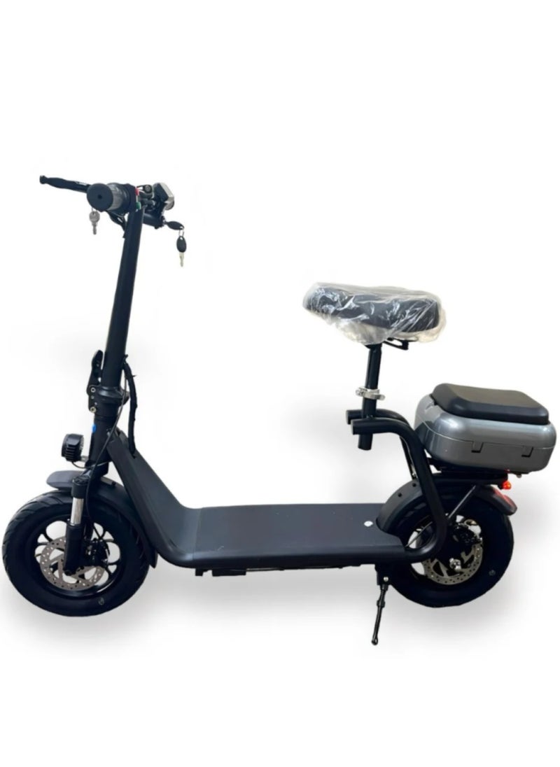 Niyazi - Electric Scooter with Extra Seat and Storage Box | Electric Scooter for Adults | Electric Scooter with Two Seats | Foldable Electric Scooter | 48V Voltage | 500W Motor | Front and Rear Lights | Shock Absorption Suspension | Storage Box | Extra Seat for Passenger | Weight Capacity 120 KG | 12-Inch Tires - Image 1
