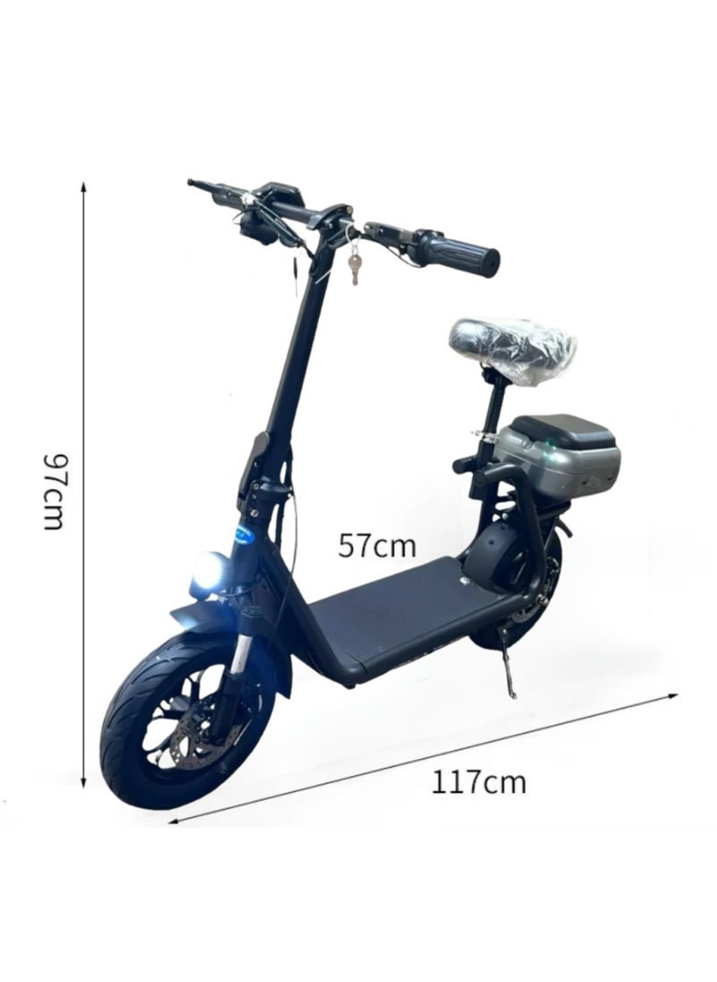 Niyazi - Electric Scooter with Extra Seat and Storage Box | Electric Scooter for Adults | Electric Scooter with Two Seats | Foldable Electric Scooter | 48V Voltage | 500W Motor | Front and Rear Lights | Shock Absorption Suspension | Storage Box | Extra Seat for Passenger | Weight Capacity 120 KG | 12-Inch Tires - Image 1