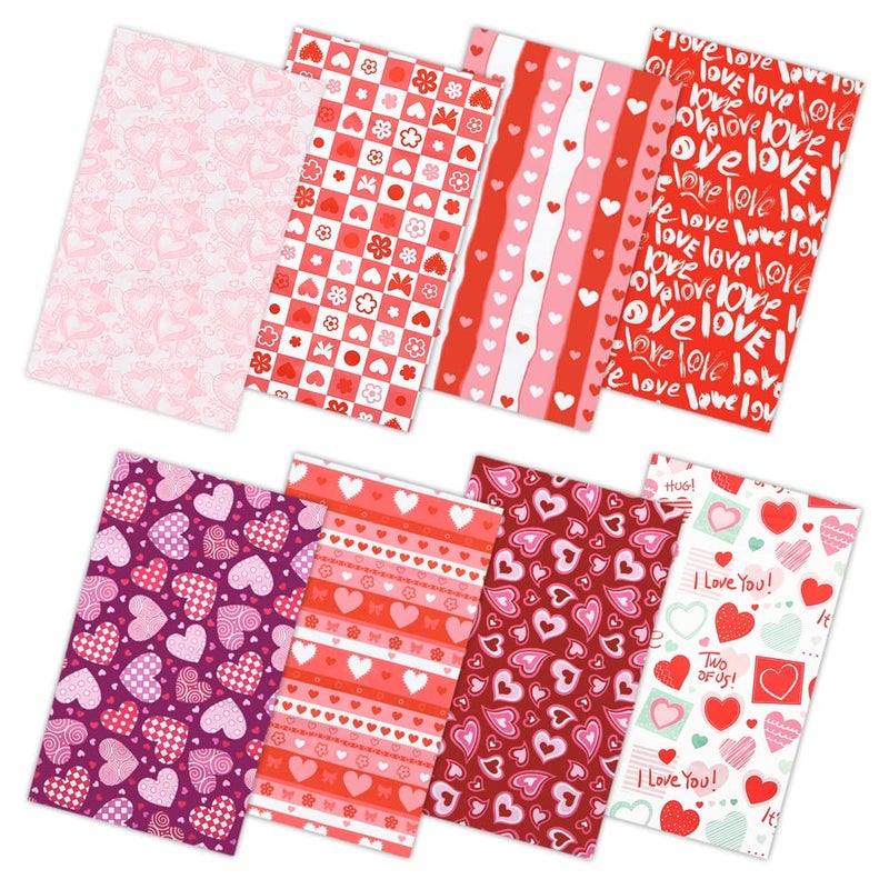 Geluode Valentine's Day Fabric,8 PCS 8 Designs Cotton Sewing Fabric Squares, Love Heart Floral Fat Quarters Quilting Fabric Bundles Material for Valentine's Day Wedding Decorative Sewing DIY Fabric Crafts - Image 1