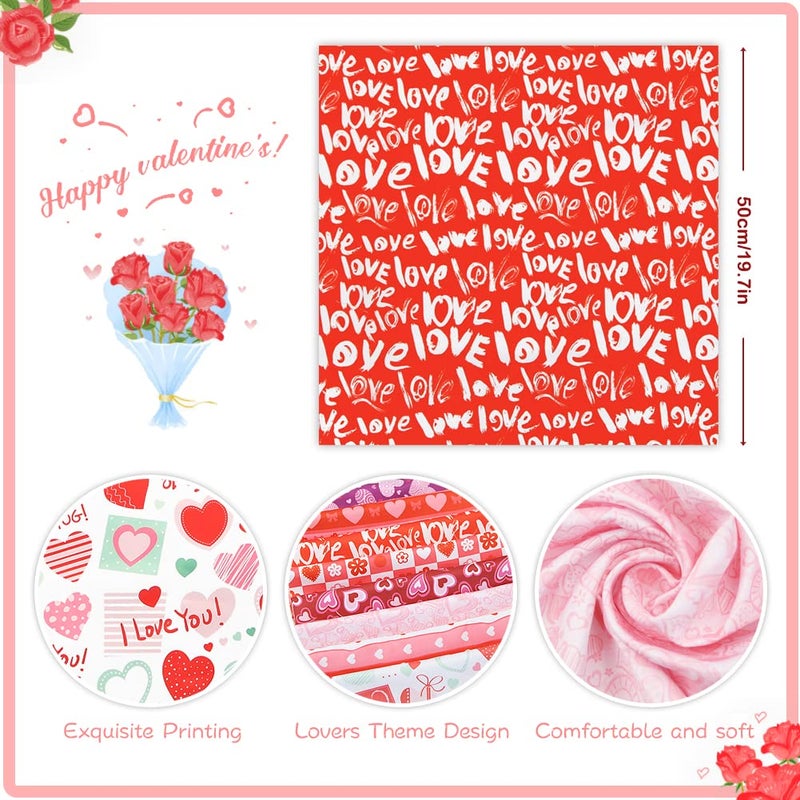 Geluode Valentine's Day Fabric,8 PCS 8 Designs Cotton Sewing Fabric Squares, Love Heart Floral Fat Quarters Quilting Fabric Bundles Material for Valentine's Day Wedding Decorative Sewing DIY Fabric Crafts - Image 3