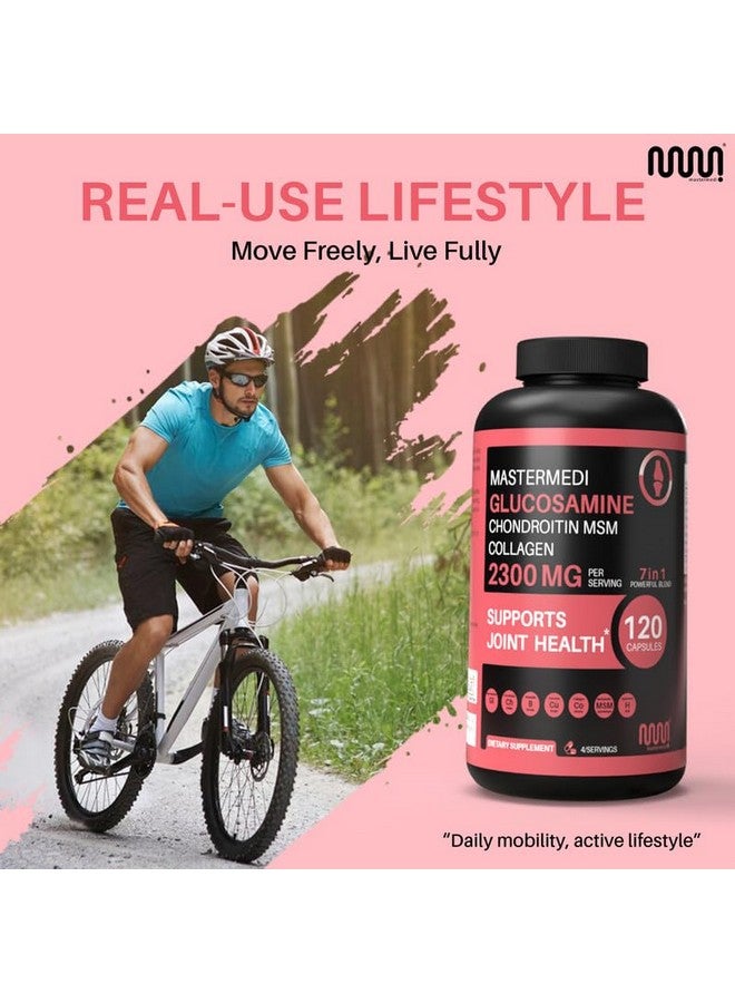 mastermedi Glucosamine Chondroitin MSM Collagen Capsules - 2300mg Joint Formula with Turmeric & Boswellia - 120 Capsules, 30-Day Supply - Non-Shark Sourced - Image 5