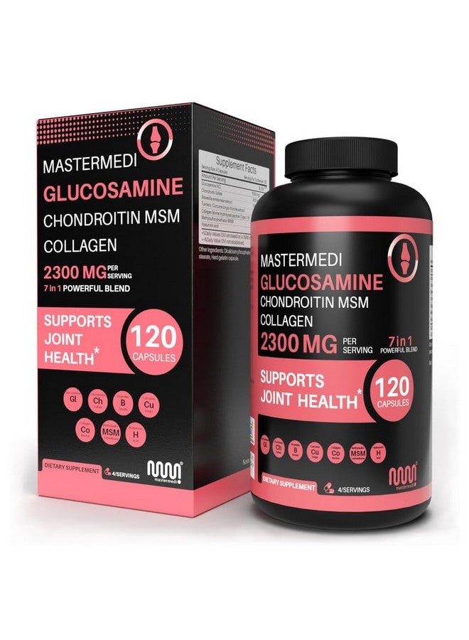 mastermedi Glucosamine Chondroitin MSM Collagen Capsules - 2300mg Joint Formula with Turmeric & Boswellia - 120 Capsules, 30-Day Supply - Non-Shark Sourced - Image 1