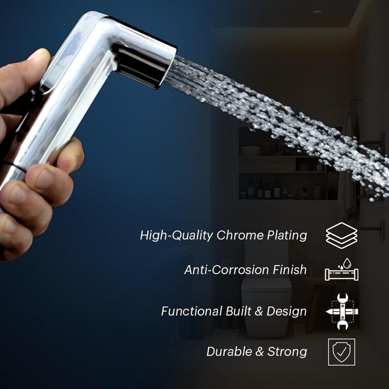 Johnson Bathrooms Wavy Health Faucet Abs Premium Jet Spray for Toilet AntiCorrosion Hand with 1 Mtr Flexible Hose Wall Hook Yr Warranty S0948Camz Chrome Colour - Image 4
