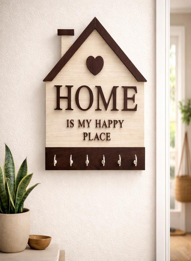 Noblenest Home Designer Wooden Key Holder with 6 Hooks | Decorative Wall Mounted Key Holder for Home, Entrance & Office I Living Room Wall Decor I Decorative Items for Home Decor - Image 1