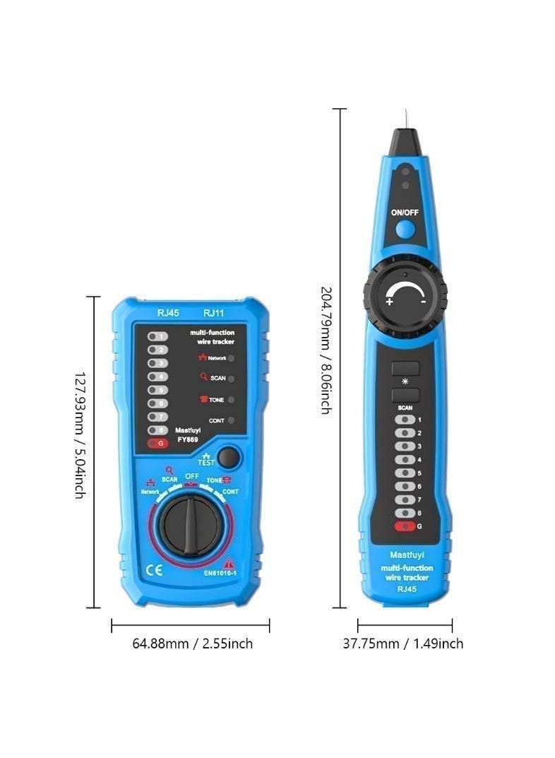 جهاز اختبار وتتبع كابلات Mastfuyi FY869، متتبع أسلاك RJ45 وRJ11، كاشف الخطوط، جهاز تتبع متعدد الوظائف لشبكة الإيثرنت LAN، كابلات Cat5 وCat6 لتجميع الكابلات وصيانة الشبكة - Image 2