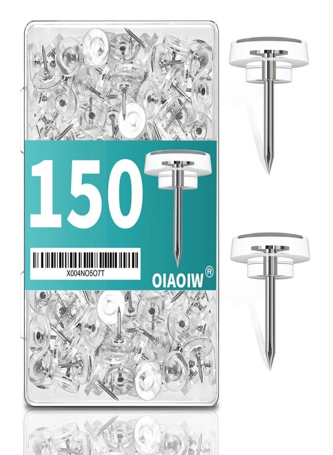 OIAOIW 150 PCS Flat Clear Short Push Pins for Wall Thumb Tacks for Walls Flat thumbtacks Push pin for Bulletin Board Shadow Box Display Thumbtack for Cork Board - Image 1