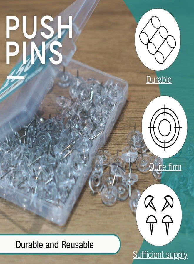 OIAOIW 150 PCS Flat Clear Short Push Pins for Wall Thumb Tacks for Walls Flat thumbtacks Push pin for Bulletin Board Shadow Box Display Thumbtack for Cork Board - Image 4