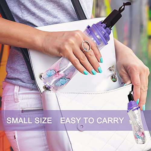 JOBEDE Cherry Blossom Butterfly Umbrella Transparent Clear Umbrellas 8 Ribs Folding Umbrellas for Adult Kids Men and Women of All Ages (Purple) - Image 5