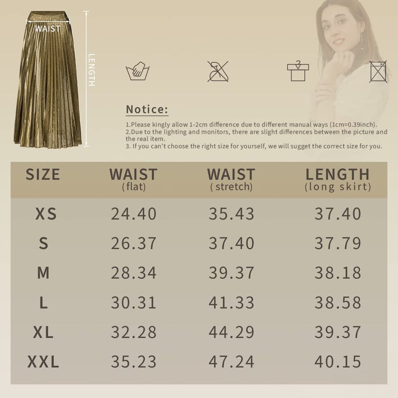 CHARTOU Women's Premium Metallic Shiny Shimmer Accordion Pleated Long Maxi Skirt (Large, Red) - Image 3