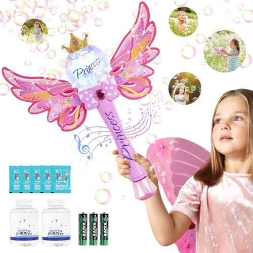 Hugeway Princess Bubble WandBubble Machine for Kids GirlsMusic Light Up Bubble BlowerBubble MakerOutdoor Party Birthday Bubble Toy for ToddlersGift for Girls Age 3 4 5 6 7 8 Years OldPink - Image 1