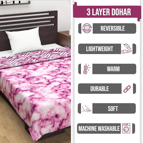 Divine Casa 120 GSM Microfiber Single Dohar | Soft & Lightweight Throw Blanket | Cozy & Breathable | All-Season Comfort | 210 x 140 CM | Marble Pattern | Pink Marble - Image 5