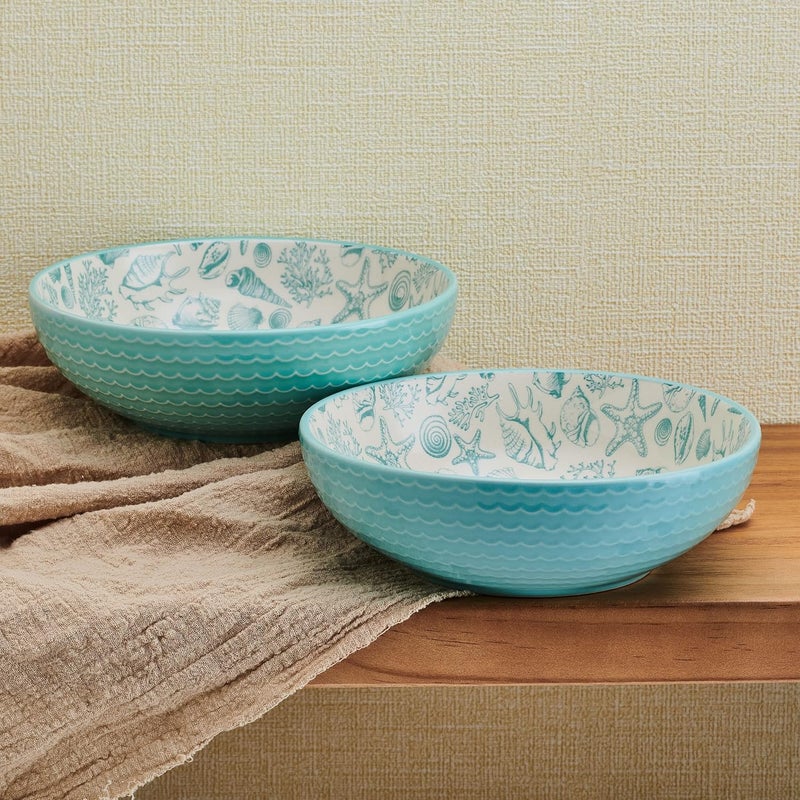 Pfaltzgraff Venice Set of 2 Pasta Bowls 8 Inch Teal and White - Image 4