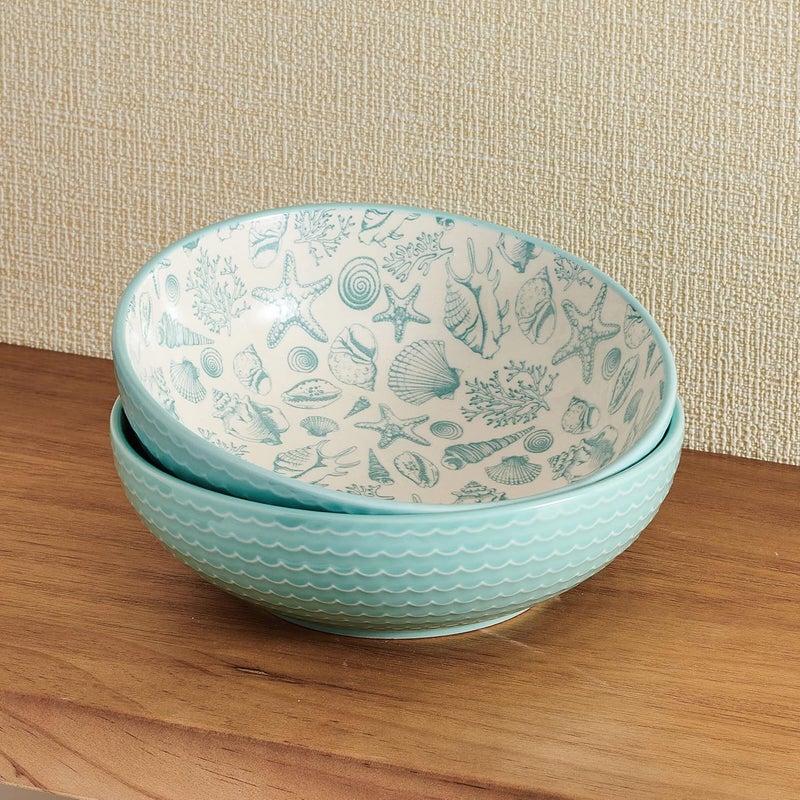 Pfaltzgraff Venice Set of 2 Pasta Bowls 8 Inch Teal and White - Image 3