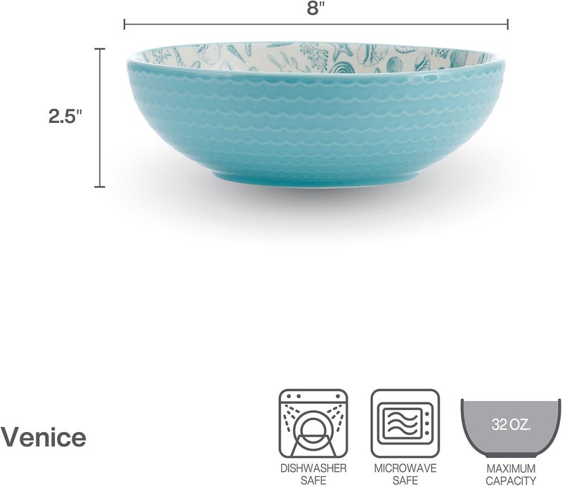 Pfaltzgraff Venice Set of 2 Pasta Bowls 8 Inch Teal and White - Image 2