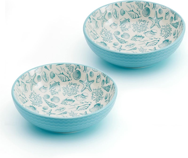 Pfaltzgraff Venice Set of 2 Pasta Bowls 8 Inch Teal and White - Image 1