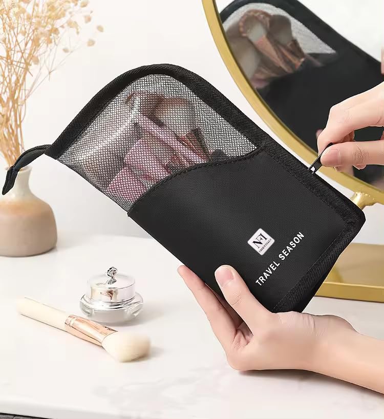 NFI essentials PVC Pack of 2 Makeup Brush Organizer Bag for Women Portable Makeup Brush Holder Travel Makeup Brush Case Standing Zipper Waterproof Cosmetic Brush Pouch - Image 2