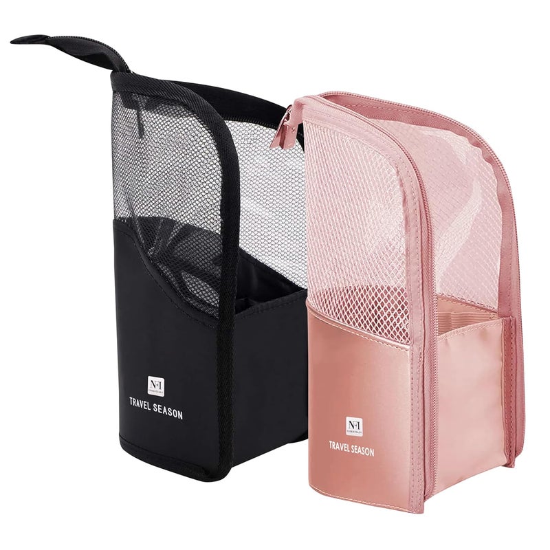 NFI essentials PVC Pack of 2 Makeup Brush Organizer Bag for Women Portable Makeup Brush Holder Travel Makeup Brush Case Standing Zipper Waterproof Cosmetic Brush Pouch - Image 1