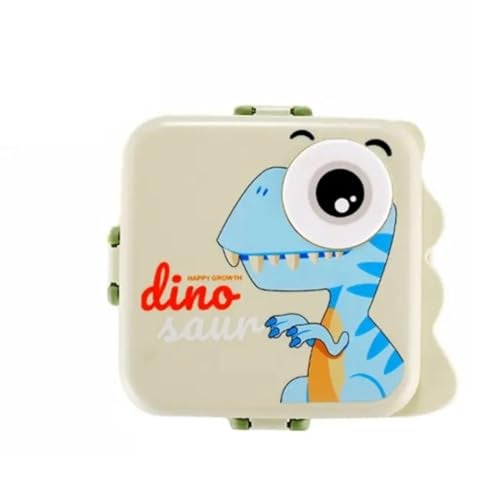 Wosta Lunch Box, Cartoon Lunch Box with Leak Proof Lid and Reusable Steel Spoon & Sauce Containers Ideal for Men, Women’s and Kids School, Office and Travel. (Grey - Dinosaur Design) - Image 1