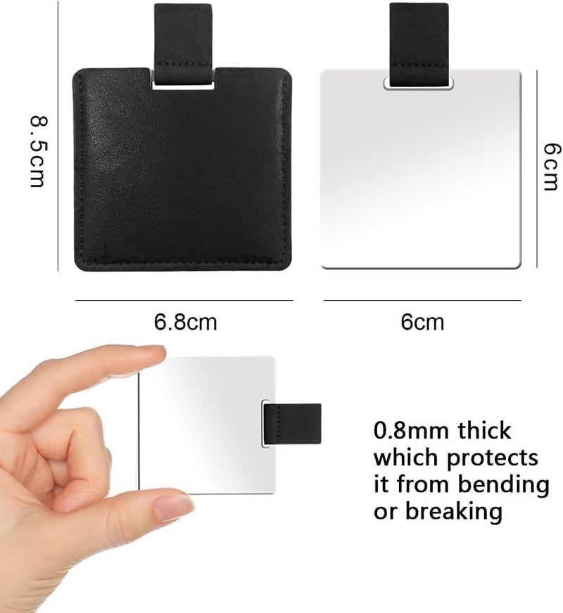 fashion mania Portable Travel Mirror with PU Leather Bag, Stainless Steel Compact Mirror for Makeup, Camping, Travel (Black) - Image 2