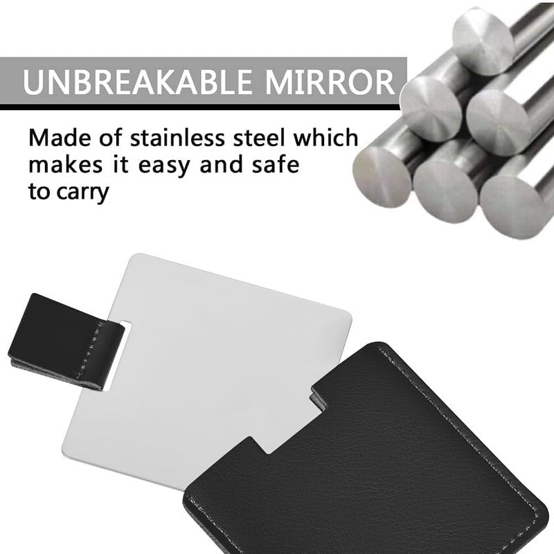 fashion mania Portable Travel Mirror with PU Leather Bag, Stainless Steel Compact Mirror for Makeup, Camping, Travel (Black) - Image 3