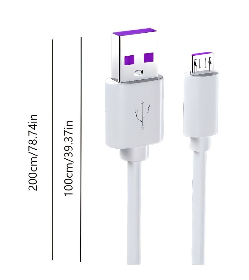 White 39.37in High Speed Micro USB Charging Cable For Android And Devices - Image 2