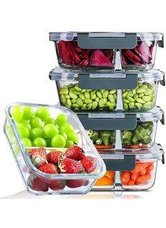 Tycom Glass Meal Prep Containers 2 Compartment 5 Pack950 ML Glass Food Storage Containers with Lids Glass Lunch Box Glass Bento Box Lunch Containers Portion Control Airtight 5 Pieces.