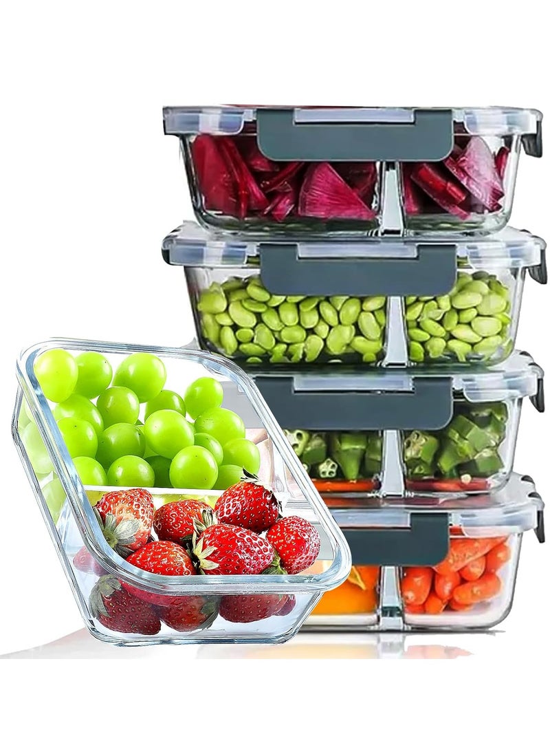 TYCOM - Tycom Glass Meal Prep Containers 2 Compartment 5 Pack950 ML Glass Food Storage Containers with Lids Glass Lunch Box Glass Bento Box Lunch Containers Portion Control Airtight 5 Pieces. - Image 1
