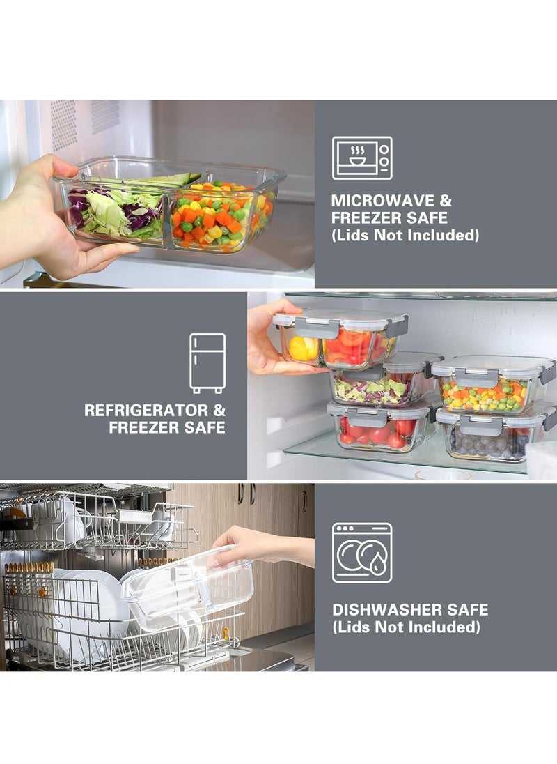 TYCOM - Tycom Glass Meal Prep Containers 2 Compartment 5 Pack950 ML Glass Food Storage Containers with Lids Glass Lunch Box Glass Bento Box Lunch Containers Portion Control Airtight 5 Pieces. - Image 1