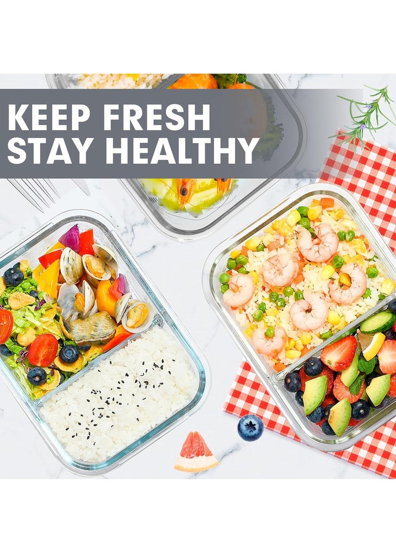 TYCOM - Tycom Glass Meal Prep Containers 2 Compartment 5 Pack950 ML Glass Food Storage Containers with Lids Glass Lunch Box Glass Bento Box Lunch Containers Portion Control Airtight 5 Pieces. - Image 1