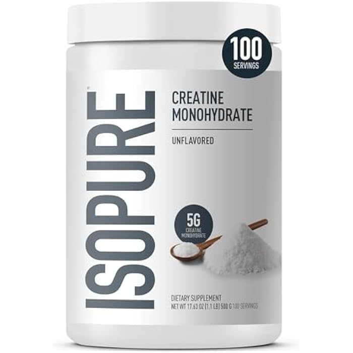 Isopure 100% Pure Creatine Monohydrate Powder, Sugar Free, Unflavored, 5g Creatine Monohydrate Per Serving, 1.1 Lbs, 100 Servings (Packaging May Vary) - Image 1