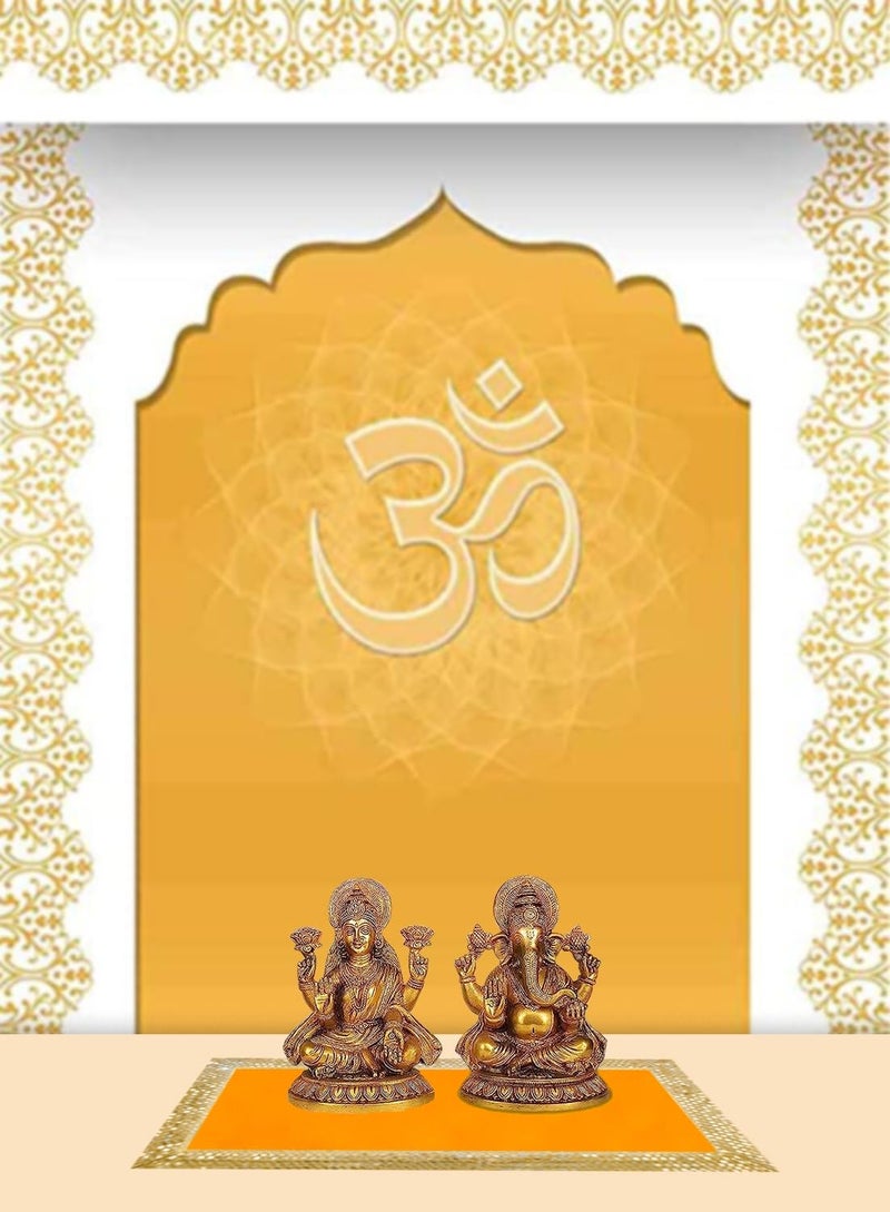 Dulhan DLC CD Lace Sequin Work Yellow Velvet Pooja Cloth Asan for God Idol 10 x 20 inch Altar Cloth for Puja mandir Pack of 2 Small chowki Aasan kapda for bhagwan Home Temple Diwali Decoration Cloth mat - Image 5