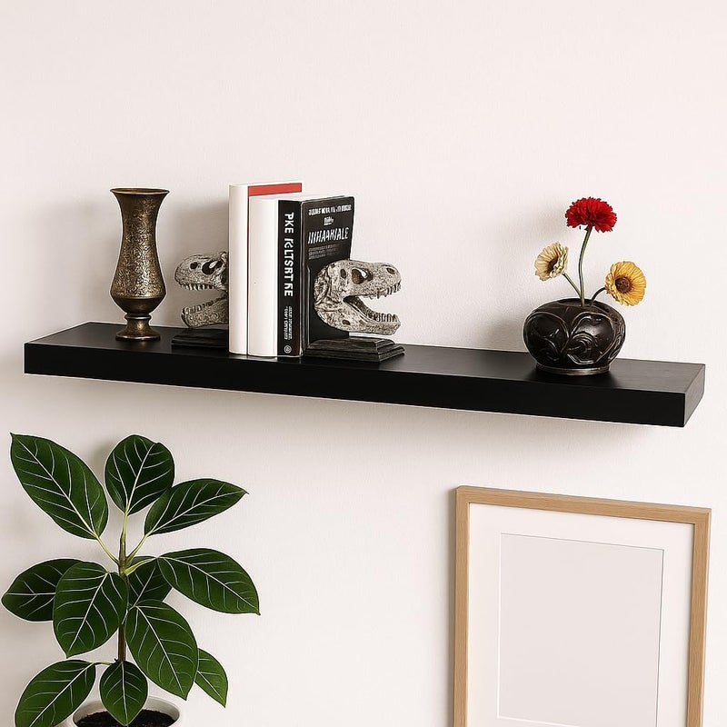 FITTO رفوف حائط عائمة FITTO 40 سم و 60 سم، متاحة باللون الأبيض، الأسود، تأثير البلوط، والتشطيبات البنية - رف تخزين مثبت على الحائط لغرفة النوم، غرفة المعيشة، الحمام، ديكور منزلي حديث - Image 2