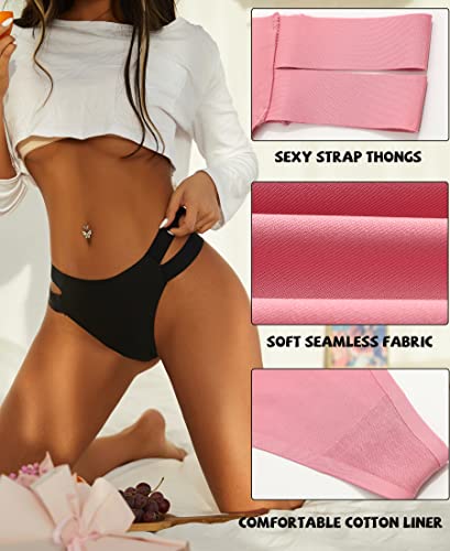 Knowyou 6 Pack Seamless Thongs for Women Sexy No Show Breathable Underwear Stretch Straps T-Back Tangas Panties for Ladies-A-M - Image 4