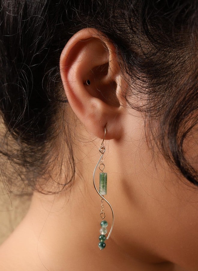 MINACHI Boho Wavy Gold-Tone and Green Stone Drop Earrings, Handmade Hippie Dangles For Women - Image 5