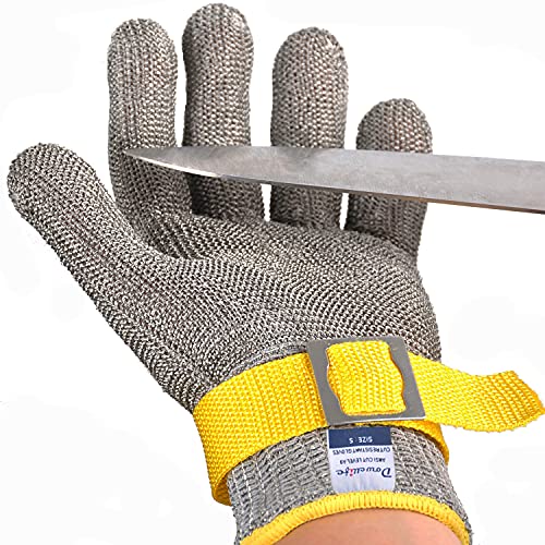 Dowellife ANSI A9 Cut Resistant Glove Food Grade Stainless Steel Mesh Metal  Cutting Glove for Butcher Meat Cutting Oyster Shucking Kitchen Mandoline Chef Slicing Fish Fillet XLarge