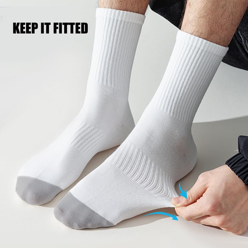 SPLASHGRIP Men's Crew Socks 6 Pack Soft Breathable Athletic Socks Casual Running Socks for Daily Wear Work Training Sports White - Image 2