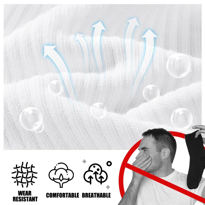 SPLASHGRIP Men's Crew Socks 6 Pack Soft Breathable Athletic Socks Casual Running Socks for Daily Wear Work Training Sports White - Image 4