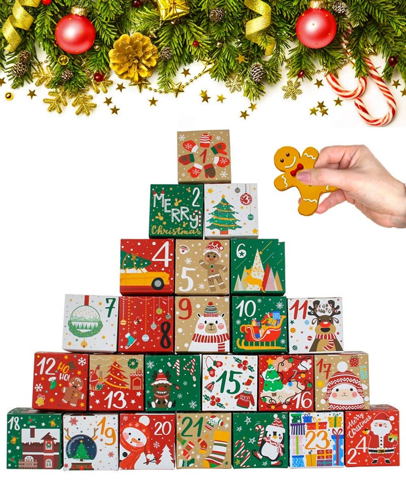 24 Pcs DIY Christmas Advent Calendar Boxes 24 Days Advent Countdown Gift Boxes Christmas Cardboard Number Boxes for Kids and Family Xmas Holiday Decoration