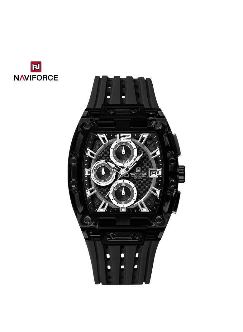 NAVIFORCE Naviforce NF7105 Men's Sports Chronograph Watch – Transparent Case, Waterproof, Silicone Strap, Multifunction Quartz (Black) 