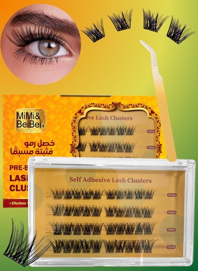 MiMi & BeiBei 40Pcs Pre Bond Lash Clusters Self Adhesive Eyelashes Clusters Kit, False Eyelashes D Curl Pre Glued Lash Clusters Wispy Lashes Kit with Tweezers, Press On Glueless Lash Extension Set 10/12/14/16mm - Image 1