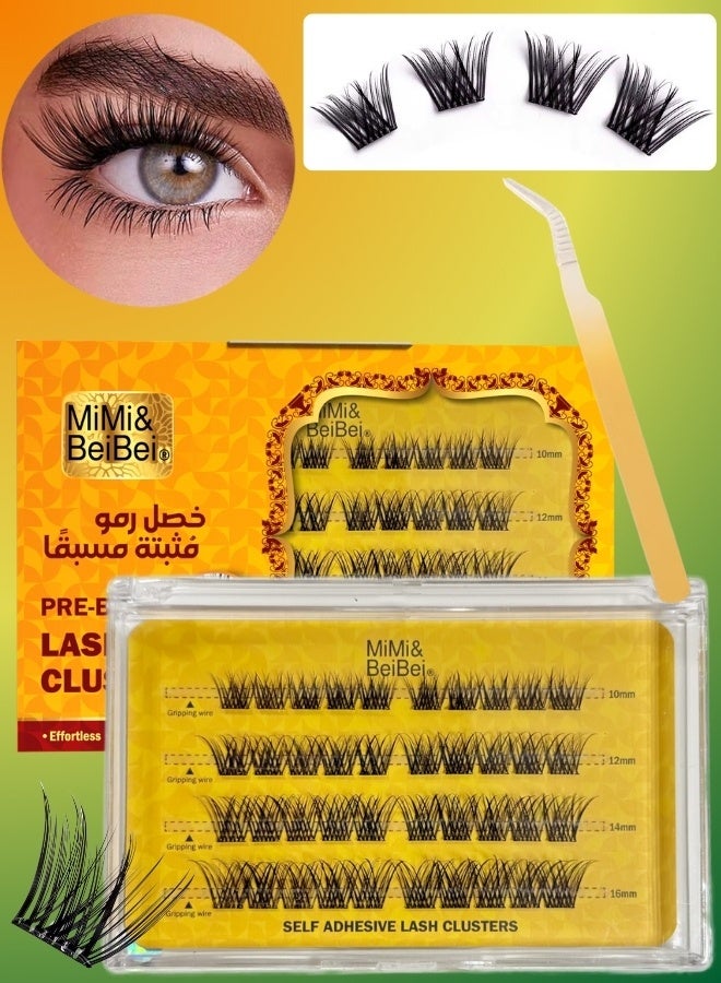 MiMi & BeiBei 40Pcs Pre Bond Lash Clusters Self Adhesive Eyelashes Clusters Kit, False Eyelashes D Curl Pre Glued Lash Clusters Wispy Lashes Kit with Tweezers, Press On Glueless Lash Extension Set 10/12/14/16mm - Image 1