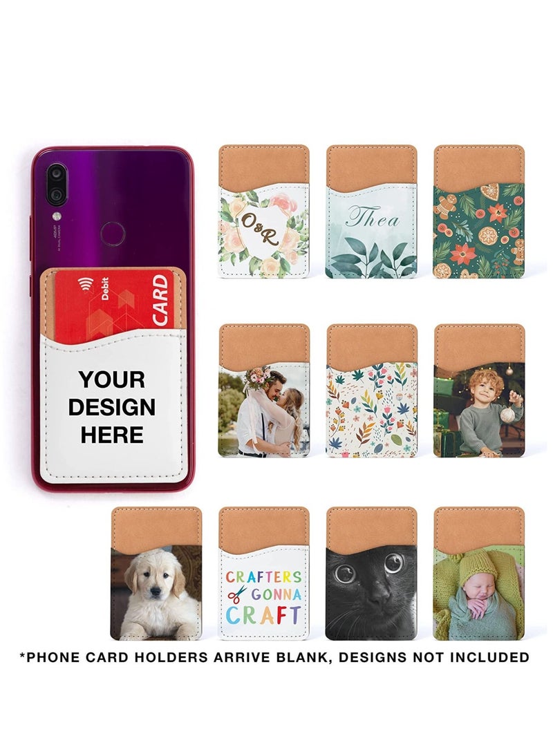 Captaintech Sublimation Blank Phone Wallet, PU Leather Card Holder, Mobile Phone Card Pocket, Credit Card ID Case Pouch Sticking, Wallet Pocket for Phone with Adhesive Stickers for HTV DIY (10 Pieces) - Image 3