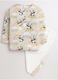 Polka Tots Polka Tots Full Sleeves Night Wear Rainbow Kurta Pyjama - Cream  - Image 1