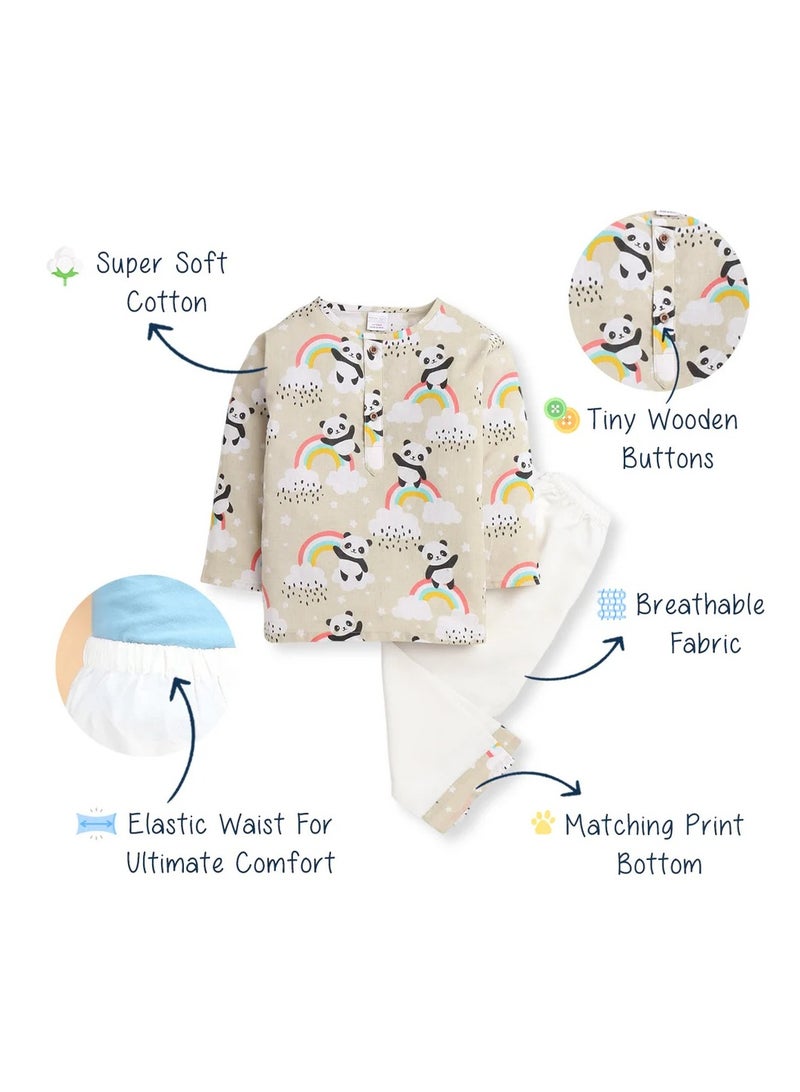 Polka Tots Polka Tots Full Sleeves Night Wear Rainbow Kurta Pyjama - Cream  - Image 5