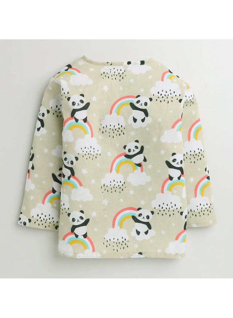 Polka Tots Polka Tots Full Sleeves Night Wear Rainbow Kurta Pyjama - Cream  - Image 3