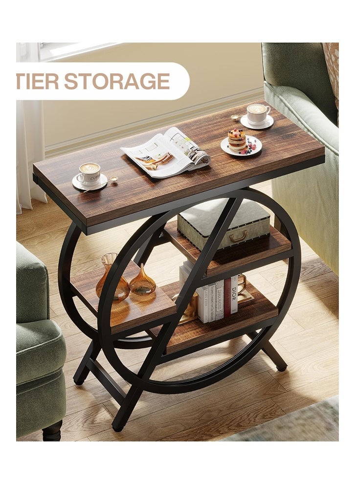 إن كي أكس طاولة جانبية لغرفة المعيشة، طاولة جانبية ضيقة بثلاث طبقات مع مساحة تخزين، طاولة جانبية خشبية بأريكة بإطار معدني باللون البني - Image 5