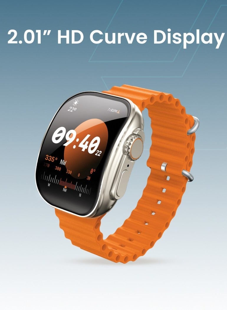 Moxedo Curve Smartwatch Chat GPT AI Assistant Compatible with Android & iOS with 2.01"Super AMOLED Display, Bluetooth Calling, Wireless Charging, IP68 Waterproof, Health & Fitness Tracker – Orange - Image 2