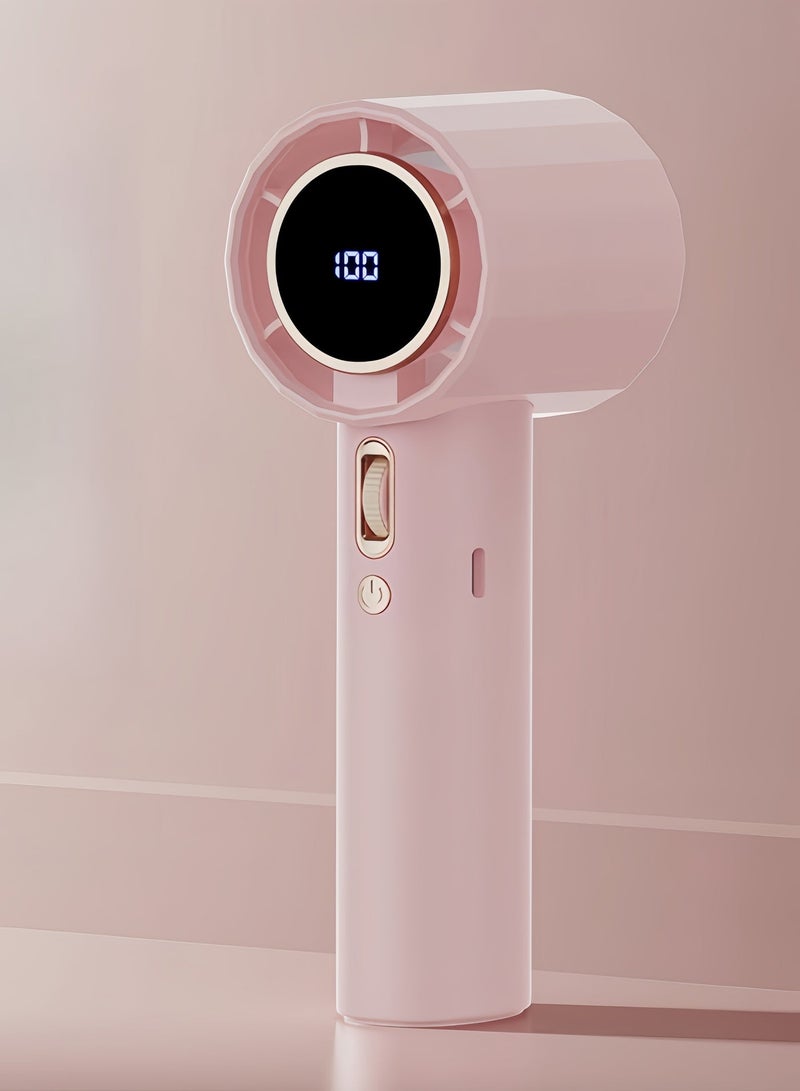 ميكسد مروحة محمولة عالية السرعة ب 100 سرعة USB صغيرة محمولة شحن توربو مروحة صغيرة عرض رقمي مروحة سطح المكتب وردي - Image 1